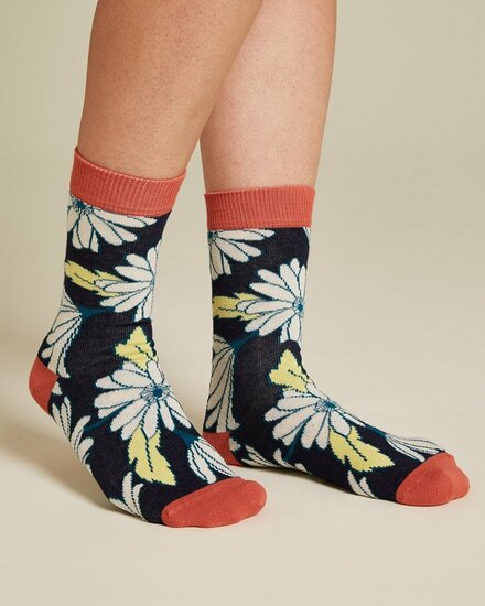 sokken met bloemen navy